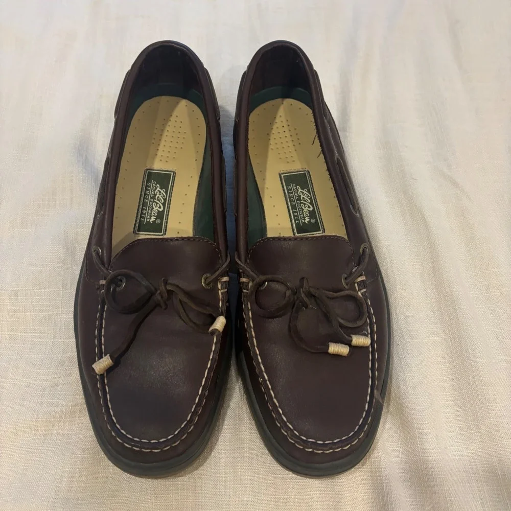 LL Bean Mens Leather Boat Shoes Brown Loafers 11 M